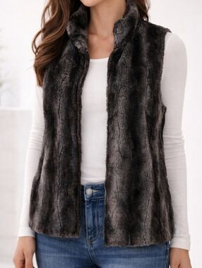 3/$30 Fuda Black Interchangeable Faux Mink Fur Gilet Waistcoat Vest FLAWED
